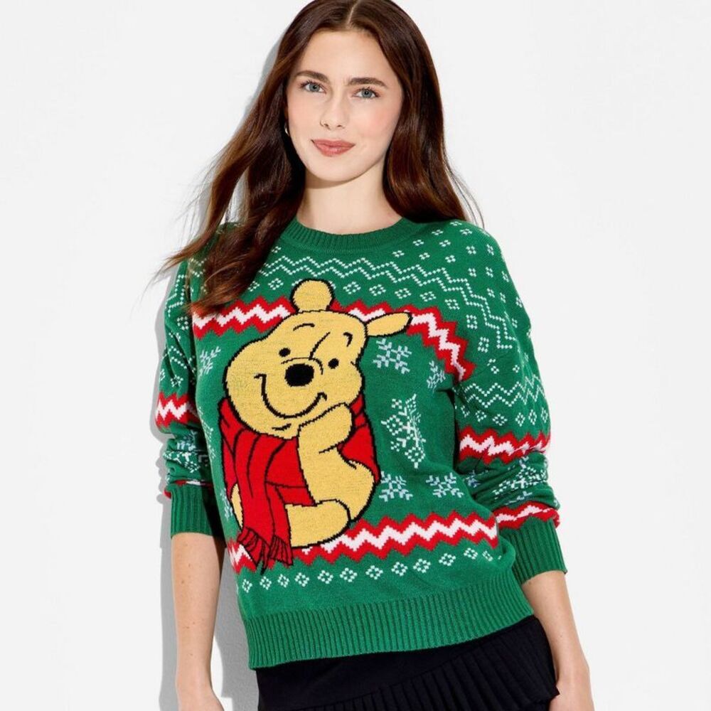 Women's Winnie the Pooh Festive Graphic Sweater - Green S